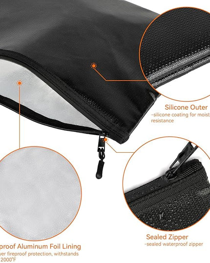Fireproof Document Bag (10"x13.5"), Waterproof Holder with Zipper for Passport, Important Papers, Cash, Money and Valuables, Secure Storage Organizer for Travel, Home, Office