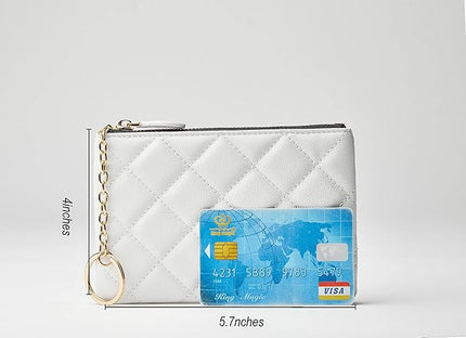DORIS&JACKY Soft Lambskin Leather Coin Purse Small Quilted RFID Blocking Top Zipper Wallet With Key Chain