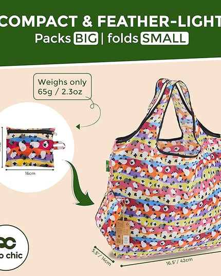 ECO CHIC Foldable Reusable Large Grocery Bags - Foldable Grocery Bags - Lightweight, Recycled & Reusable Shopping Bag - Waterproof, Packable Tote Fitting in Fine Grocery Bag Carrier