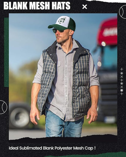 10 Pcs Sublimation Blank Trucker Hats Bulk Mesh Baseball Cap Polyester Mesh Trucker Hat for Men and Women