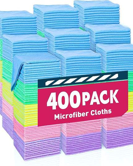 Microfiber Towels Bulk-400 Pack, Cleaning Cloths, Microfiber Towels for Cars, Cleaning Rags 5 Colors Assorted (12x12 inches)