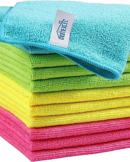 HOMEXCEL Microfiber Cleaning Cloth,12 Pack Cleaning Rags, Cleaning Towels with 4 Color Assorted, 11.5"X11.5"(Green/Blue/Yellow/Pink)