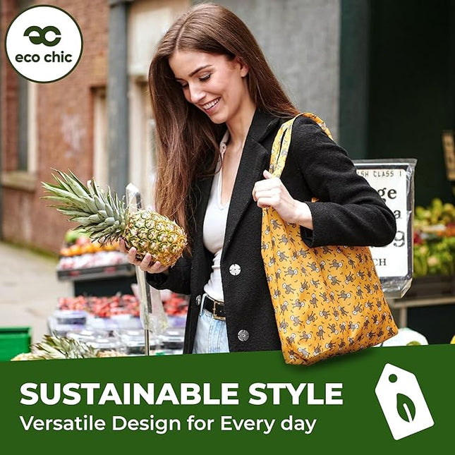 ECO CHIC Foldable Reusable Grocery Bags - Lightweight, Recycled & Reusable Shopping Bag - Waterproof Packable Tote