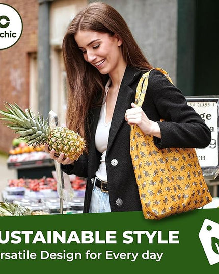 ECO CHIC Foldable Reusable Grocery Bags - Lightweight, Recycled & Reusable Shopping Bag - Waterproof Packable Tote