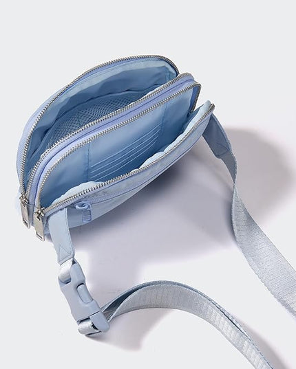 Pander Everywhere Belt Bag for Women, 5 Zipper Pockets Nylon Crossbody Fanny Pack Purse (Windmill Blue).