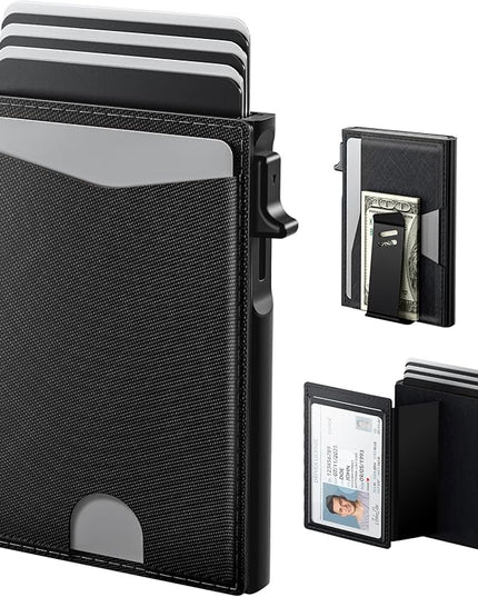 typecase Flip Pop Up Wallet for Men Card Holder: Smart Privacy & lD Display Mode, RFID Blocking, Slim Genuine Leather, Minimalist Front Pocket - 8 Cards Capacity | ID Window | Money Clip (Black)