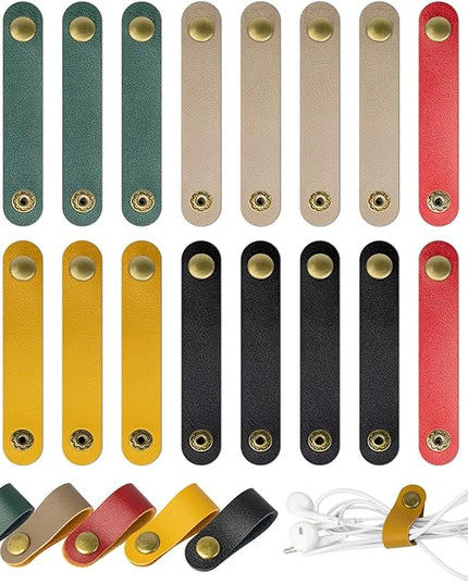 20 Pcs Leather Cord Organizer - Multiple Colors Leather Cable Straps Cord Organizer for Charging Cords, Reusable Cable Clips Leather, Multipurpose Leather Wire Cable Ties(5 Colors)