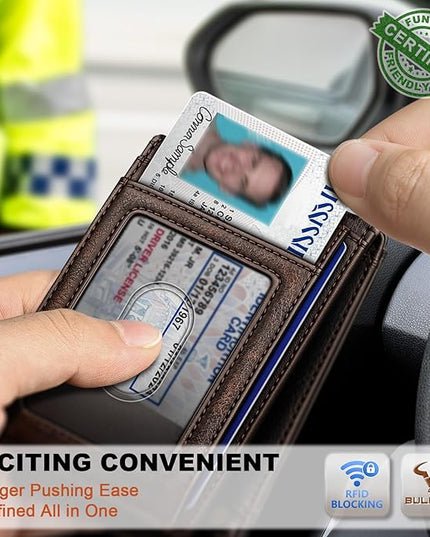 BULLIANT Men Wallet,Slim Leather Wallet Money Clip Magnetic Closure Simplifed Bill Folder 10Cards RFID Blocking 4.3"×3"