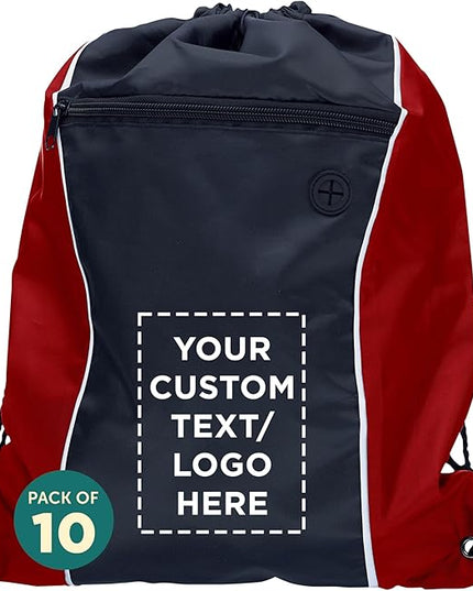 DISCOUNT PROMOS Two-Tone Drawstring Backpack Non-Woven - 10 pack - Customizable Text, Logo - Durable Sports Backpacks - Ideal for Sports, Travel, Gym & More - Red
