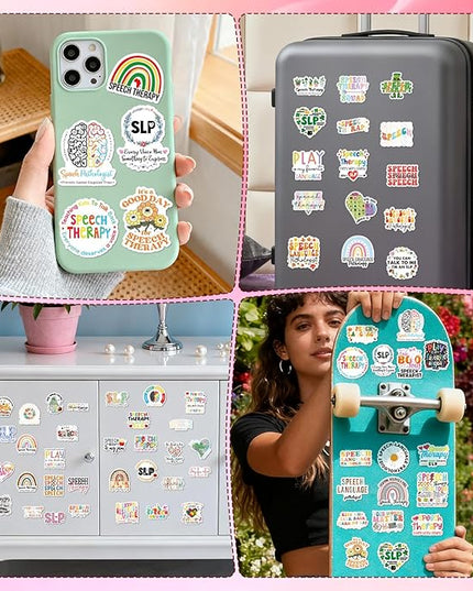 Speech Language Pathologist Stickers - 100 Pcs Speech Therapy Water Bottle Stickers for Adults Therapists Teens, SLP Waterproof Scrapbook Sticker, Vinyl Decals for Laptop Journal, SLP Gifts
