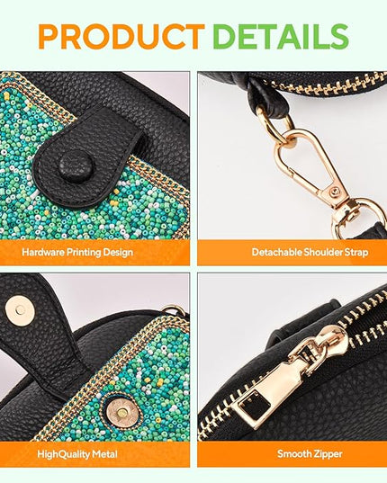 Women's Small Crossbody Cell Phone Bag, Boho Colorful Beaded Purse Wallet with Handmade Cute Patterns