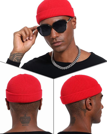 vidsel Thin Wool Fisherman Beanie Hat for Men Women Fall Winter,Short Knit Cuffed Fashion Trawler Skull Cap,Watch Cap