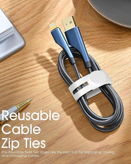 20Pcs Nearockle Reusable Cable Ties, Adjustable Silicone Cord Organizer Small Zip Ties for Charging Cords Earphone Computer Wire, Office Desk Cable Management Travel Accessories(White)