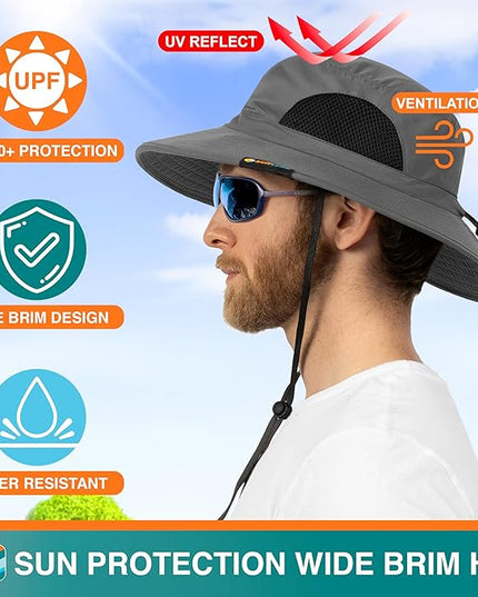 SUN CUBE Wide Brim Sun Hat Men Women, Fishing Hats Sun UV Protection, Mens Hiking Bucket Hat Safari Beach Boonie, UPF 50+