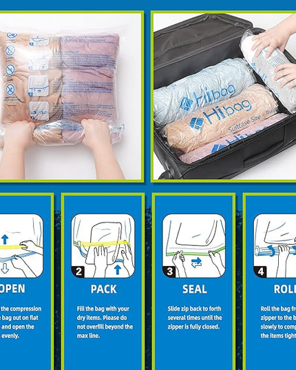 12 Compression Bags for Travel Essentials, Vacuum Packing Space Saver Bags for Cruise Accessories (12-Travel)