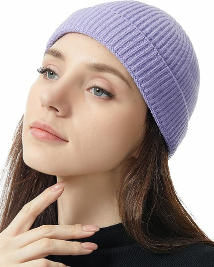 vidsel Thin Wool Fisherman Beanie Hat for Men Women Fall Winter,Short Knit Cuffed Fashion Trawler Skull Cap,Watch Cap