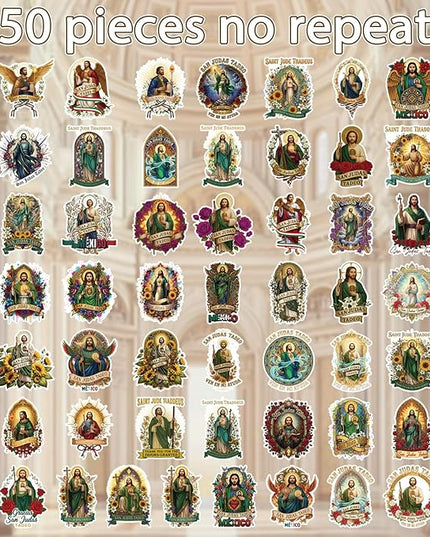 San Judas Tadeo Stickers - 50 Pcs Religious Christian Water Bottle Stickers, Inspirational Bible Verse Waterproof Scrapbook Sticker, Vinyl Decals for Vision Board Laptop Journal