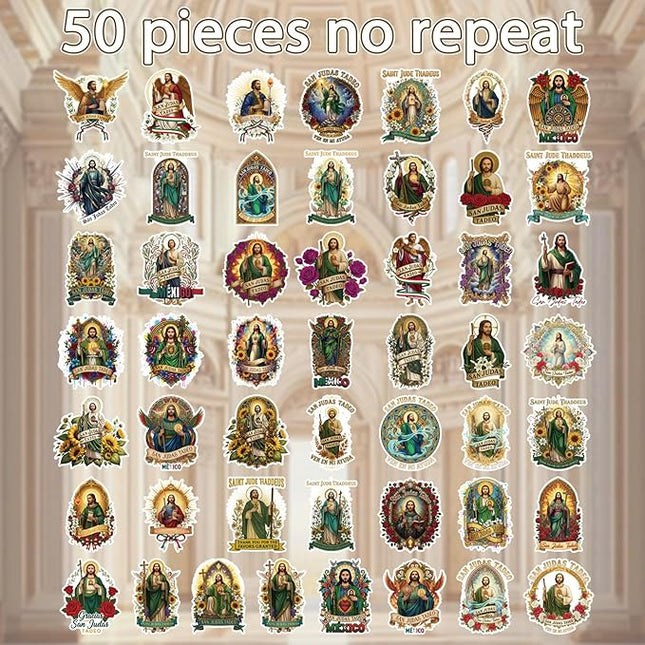 San Judas Tadeo Stickers - 50 Pcs Religious Christian Water Bottle Stickers, Inspirational Bible Verse Waterproof Scrapbook Sticker, Vinyl Decals for Vision Board Laptop Journal