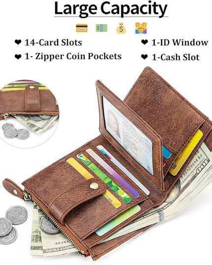 FALAN MULE Small Wallet for Women Leather RFID Blocking Bifold Credit Card Holder with Zipper Coin Pocket