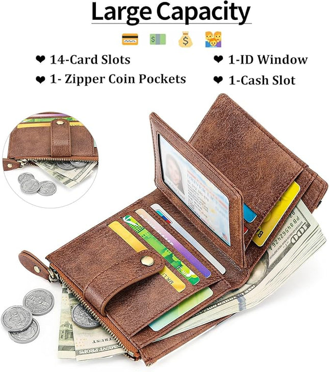 FALAN MULE Small Wallet for Women Leather RFID Blocking Bifold Credit Card Holder with Zipper Coin Pocket
