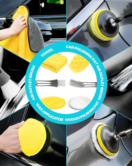 30Pcs Car Detailing Kit, Car Wash Cleaning Kit, Auto Detailing Drill Brush Set, Car Cleaning Gel, Car Cleaning Supplies for Interior, Exterior, Wheels, Windows