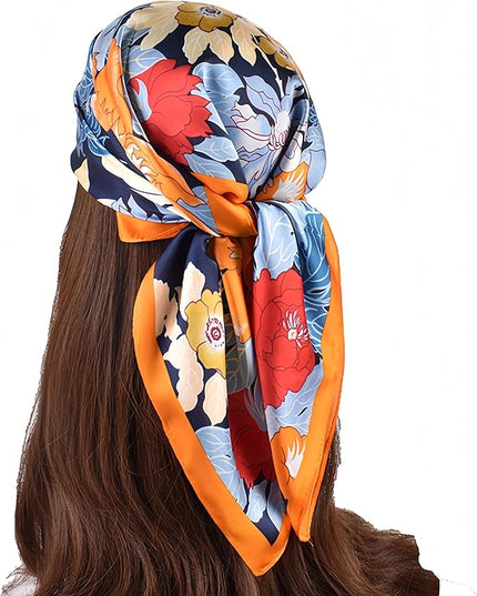 MINIDORA Satin Scarves for Women 27.5 × 27.5 inches Medium Square Elegant Silk Feeling Head Scarf
