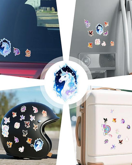 100 PCS Unicorns Stickers Pack – Cute Funny Animal Vinyl Decals for Laptop, Water Bottle, Scrapbook, Car, Hard Hat – Gift for Teens, Adults, Christmas Birthday Unicorn Wall Decorative 9 Sheets