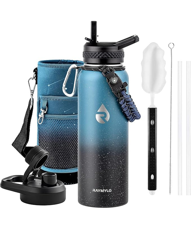 40oz Insulated Water Bottle, Triple Wall Vacuum Stainless Steel Water Bottles, Keeps Cold 48H, Reusable Metal water flask Jug for Gym, Sports, Camping, Hiking,Travel, Starry Sky-Indigo/Black