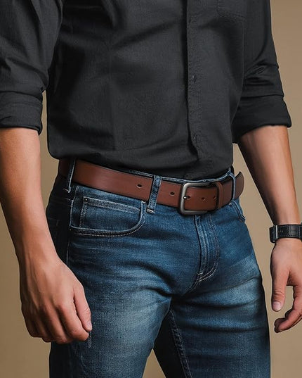 Buffway Men's Leather Belt,1.5" Handmade Top-Grain Leather–Durable,Comfortable,Suitable for Everyday Formal & Casual Wear