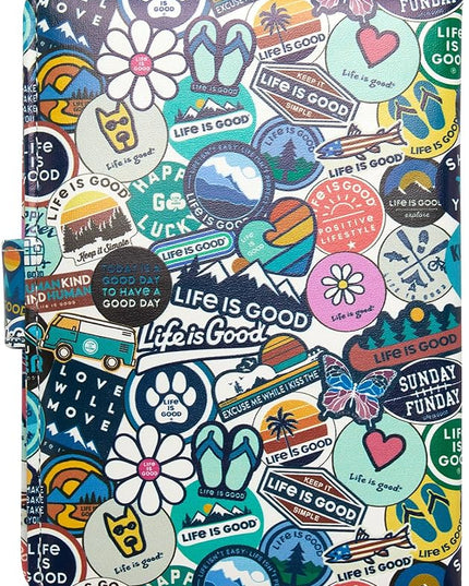 Life is Good Travel Passport Cover - Anti-Theft Passport Holder Wallet with Interior Card Slots, Magnetic Snap Closure, Newsprint