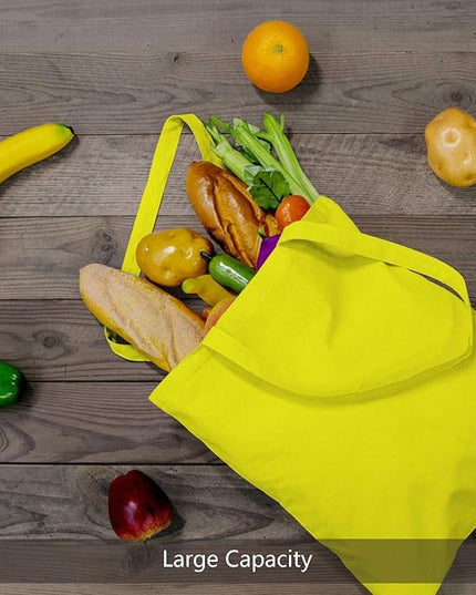 TOPDesign 6-Pack Economical 16"x15" Yellow Cotton Tote Bag, Lightweight Medium Reusable Grocery Shopping Cloth Bags, Suitable for DIY, Advertising, Promotion, Gift, Activity