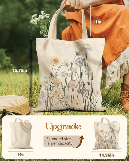 Aesthetic Tote Bag for Girls - with Magnetic Buckle and Zipper Inner Pocket for Women Lady Canvas Cotton Tote Bag