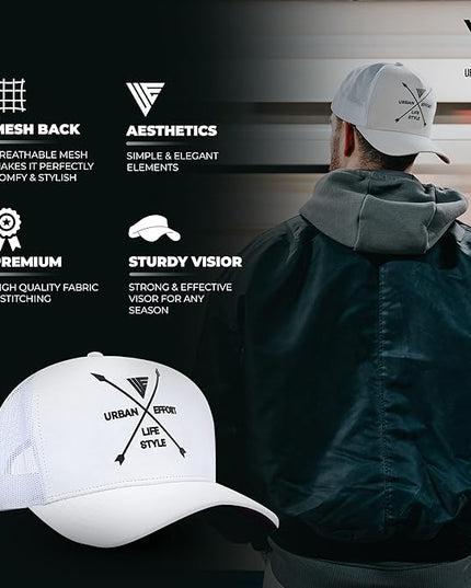 Urban Effort Mesh Back Cap - for Men and Women Baseball Hat 5-Panel Trucker Hat - Great Snapback Closure for Hunting & Hiking