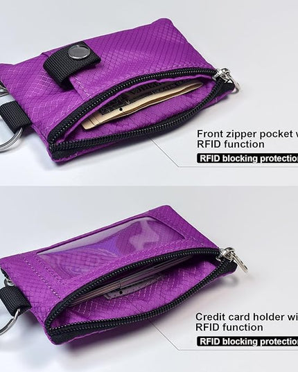 Minimalist RFID Blocking Small Wallet with ID Window,WaterResistant Zip Id Case Wallet with Lanyard Keychain for Cards,Cash,Travel,Women,Men