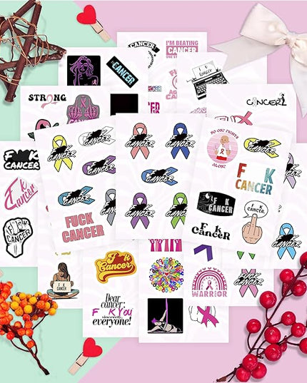 BulbaCraft 100Pcs F_ck Cancer Stickers for Water Bottle and Laptop - F_ck Cancer Party Supplies & Decorations, Waterproof Vinyl Decals, Awareness and Support Stickers, Gifts for Women & Men