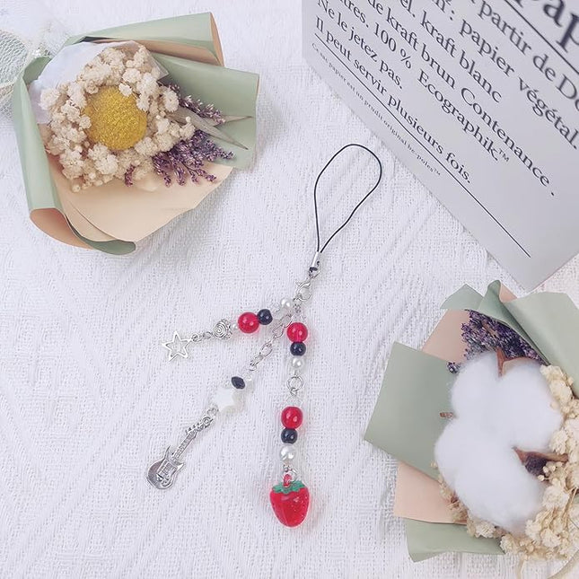 1-4PCS Cute Phone Charms Aesthetic Y2K Cell Phone Charms Strap Strawberry Butterfly Star PhoneCharm Y2K Accessories for Bag Keychain Airpods Camera Pendants Decor