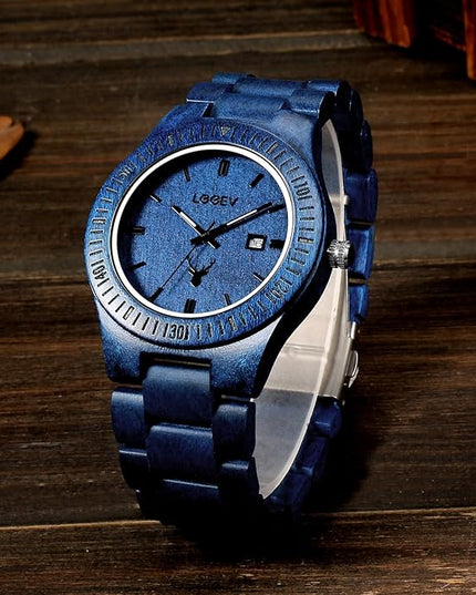 Wooden Watches, Uwood Series Zebra Sandalwood Japanese Quartz Analog Watch for Men with Calendar Unisex Wristwatch