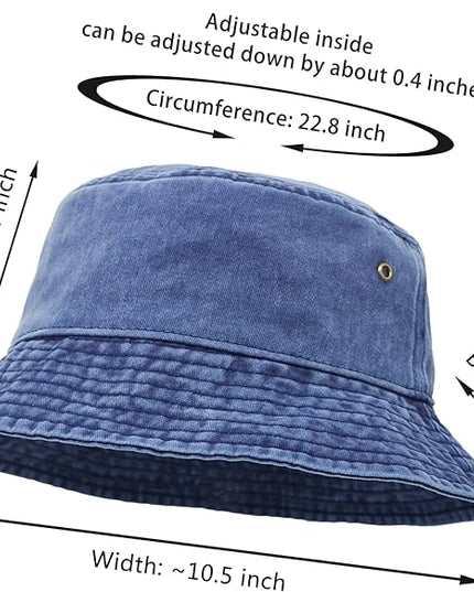 Bucket Hat, Wide Brim Washed Denim Cotton Outdoor Sun Hat Flat Top Cap for Fishing Hiking Beach Sports