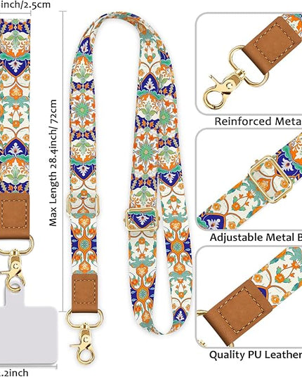 Phone Lanyard Crossbody Wrist Strap, Boho Bohemian Cell Phone Lanyards for around the Neck Wristlet Adjustable Strap for Women Keys Case ID Badges Accessories