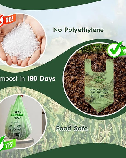 Compostable Trash Bags 1.2-1.6 Gallon Handle Tie 50 Count 0.6 Mil 6.06 Liter Small Compost Bags for Countertop Bin Biodegradable Bags Green for Kitchen ASTM D6400 & BPI Certified, OK Compost Home