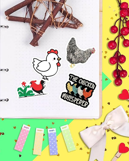 BulbaCraft Chicken Stickers for Water Bottle and Laptop - Chicken Party Supplies & Decorations, Waterproof Vinyl Decals, Cute Animal and Farm Stickers, Gifts for Women & Men