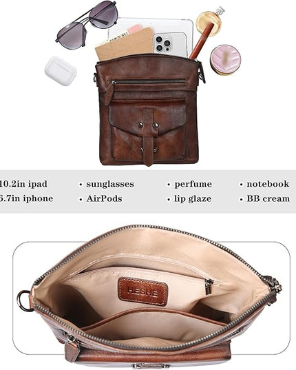 HESHE Leather Crossbody Bags for Women Satchel Purses Shoulder Purses and Handbags Cross Body Bag with Multi Pockets