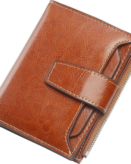 Lavemi Small Compact Women Wallet RFID Blocking Genuine Leather Bifold Purse with ID Windows