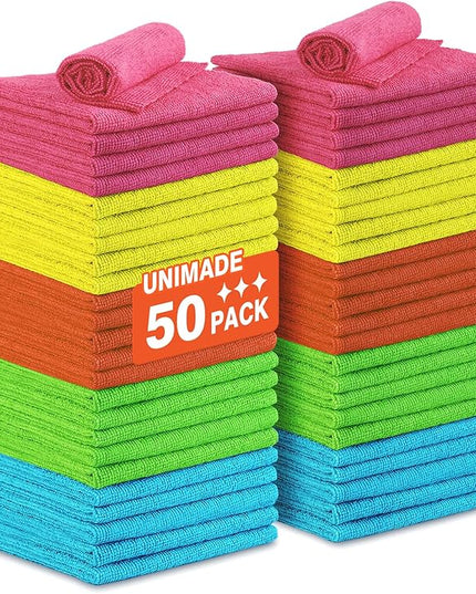 Microfiber Cleaning Cloth, 50PK Reusable Shop Rags Bulk Microfiber Cleaning Cloth Lint Free Cleaning Towels for Car Kitchen Automotive Bar Mechanic Restaurant Garage, 11.5"x11.5", Multicolor
