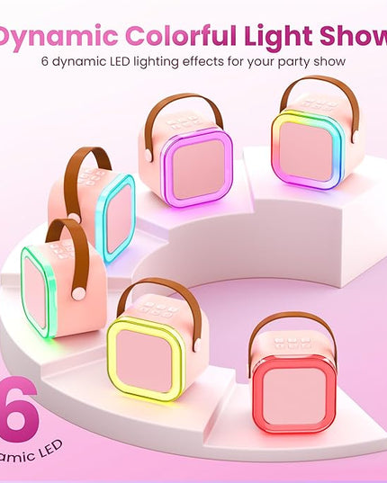 Karaoke Machine for Kids Adults, Portable Bluetooth Mini Karaoke Microphone Singing Speaker with 2 Mic and Light,Toys for All Smartphones,Birthday, Family,Home Party (Pink)