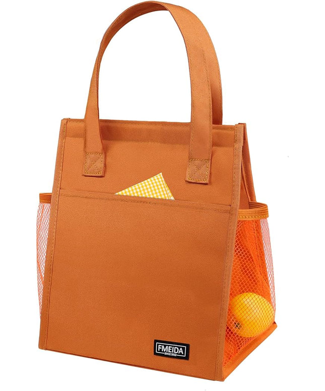 Fmeida Insulated Lunch Bag Women, 6.75L Small Lunch Bags with Multiple Pockets, Reusable Thermal Cooler Tote for Work, Office, Picnic, Travel | Hook and Loop Closure, Orange