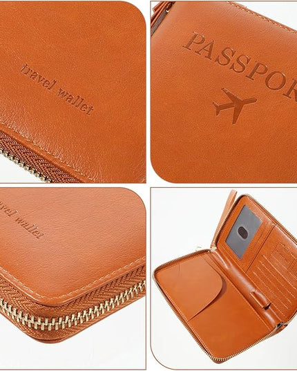 Multi-Function RFID Passport Wallet with Phone Pocket Travel Essentials Wallets Ultimate Passport Holder with Card Slots Wallet Cover Case for Women Men Holds Phones Passports Cash Boarding Passes