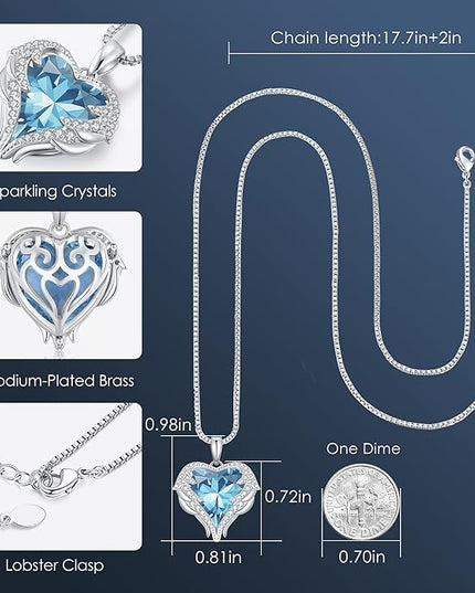 CDE Christmas Gifts for Women Angel Wings Necklace for Women with Birthstone, Love Heart Silver Tone/Gold Tone Pendant, Ideal Anniversary or Birthday Jewelry Gifts for Wife Girlfriend Her