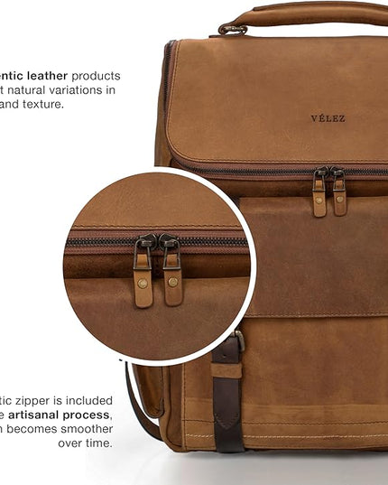 VELEZ Leather Backpack for Men - 15.6 Inch Laptop Bag - Designer Bookbag - Handmade Business Casual Computer Shoulder Bags
