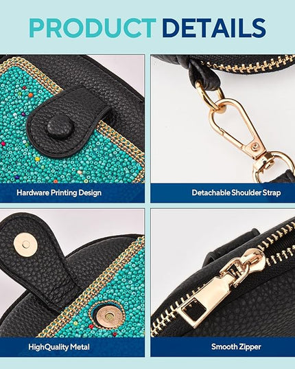 Women's Small Crossbody Cell Phone Bag, Boho Colorful Beaded Purse Wallet with Handmade Cute Patterns